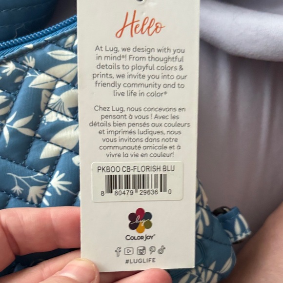 Lug New With Tags Absolutely Beaitiful Quilted Blue Bag with White Leaf Design - Picture 3 of 10